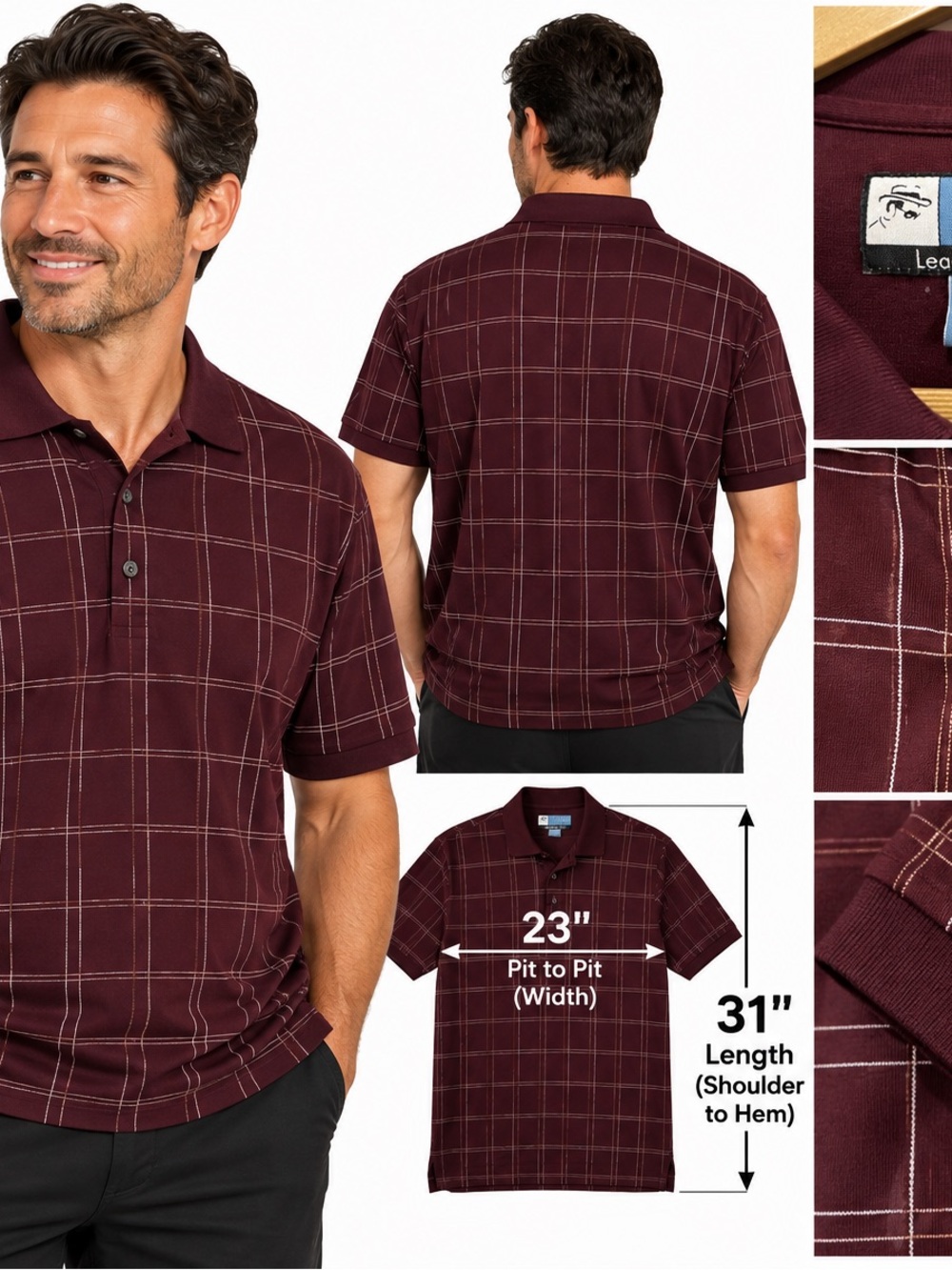 Jos. A. Bank Leadbetter Golf Men’s Medium Burgundy Plaid Polo Shirt